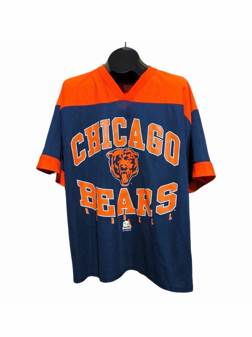 VINTAGE RIDDELL NFL CHICAGO BEARS Navy Blue Orange Jersey Style Shirt Men's XL